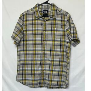 The North Face Men’s L Yellow Blue Plaid Short Sleeve Button Up Outdoor Shirt